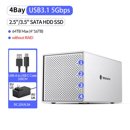 Portable 4-Bay USB-C HDD Storage Enclosure