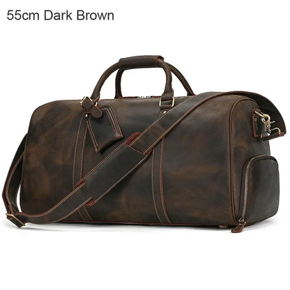 Luxury Leather Carry On Weekend Bag Dark Brown