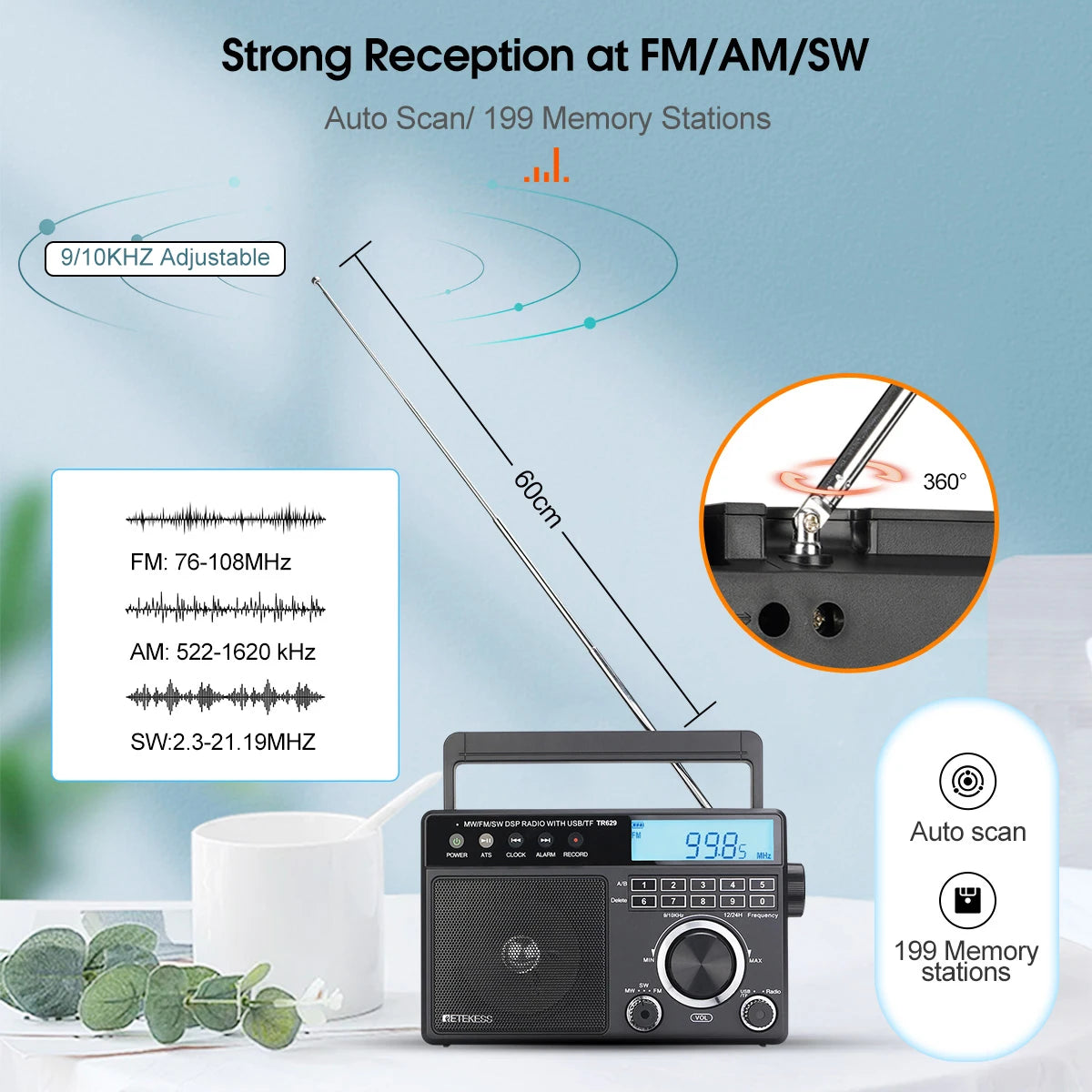 Portable Multiband Radio with AM FM SW and MP3 Speaker