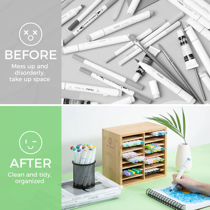 Bamboo Pen and Pencil Organiser for Art Supplies and Stationery