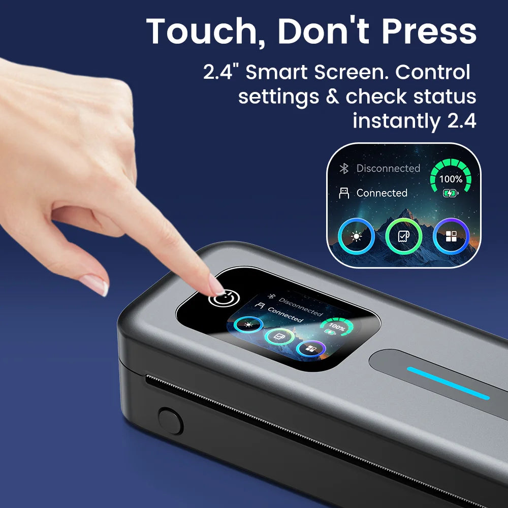 Portable A4 Thermal Printer Bluetooth Wireless Touchscreen