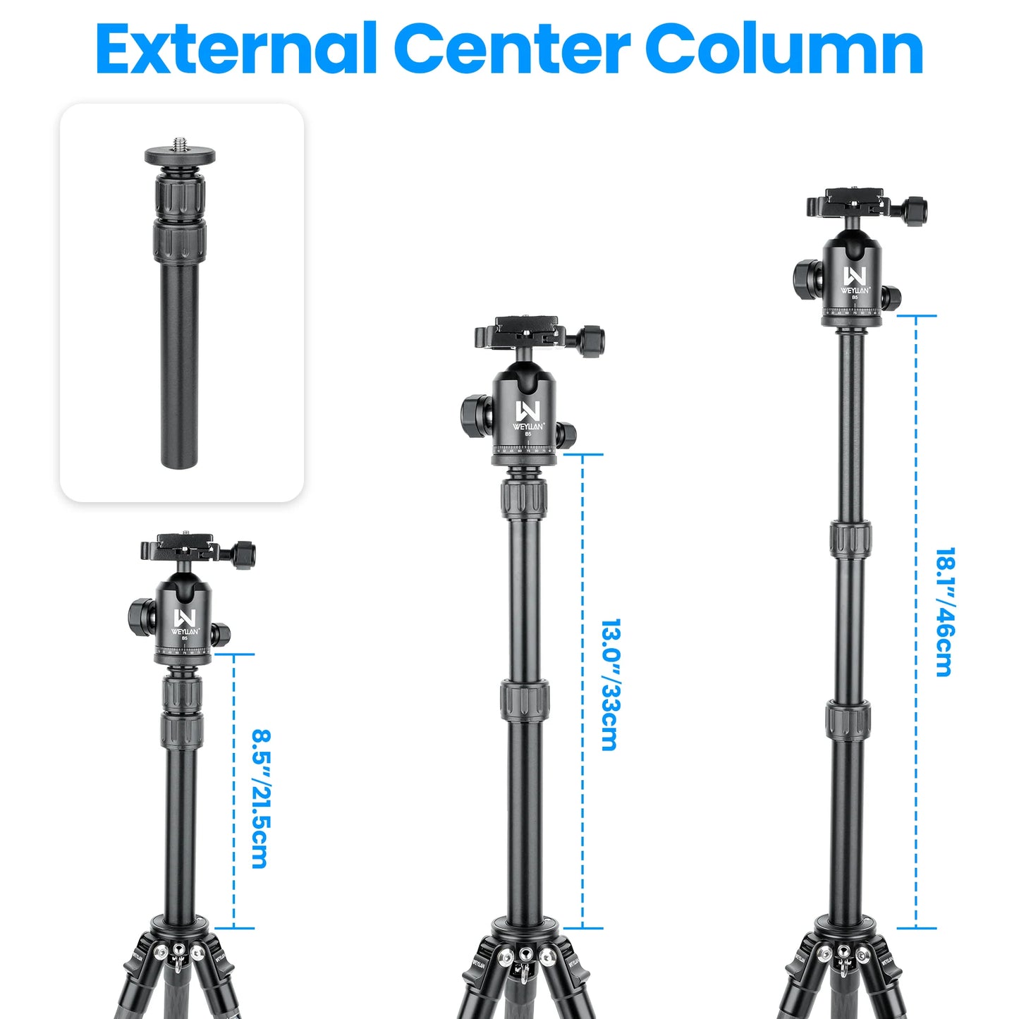 Portable Carbon Fiber Tripod Kit with Holder Column and Bag