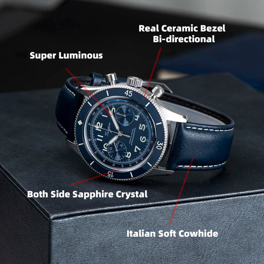Mechanical Pilot Wristwatch with Luminous Blue Dial