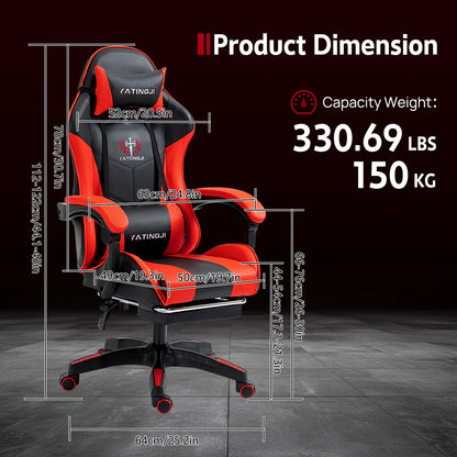 PU Leather White Gaming Chair with Footrest Adjustable Seat