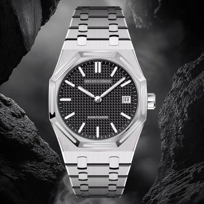 Ultrathin 38mm Men’s Quartz Watch Sapphire Crystal 50M Waterproof Black