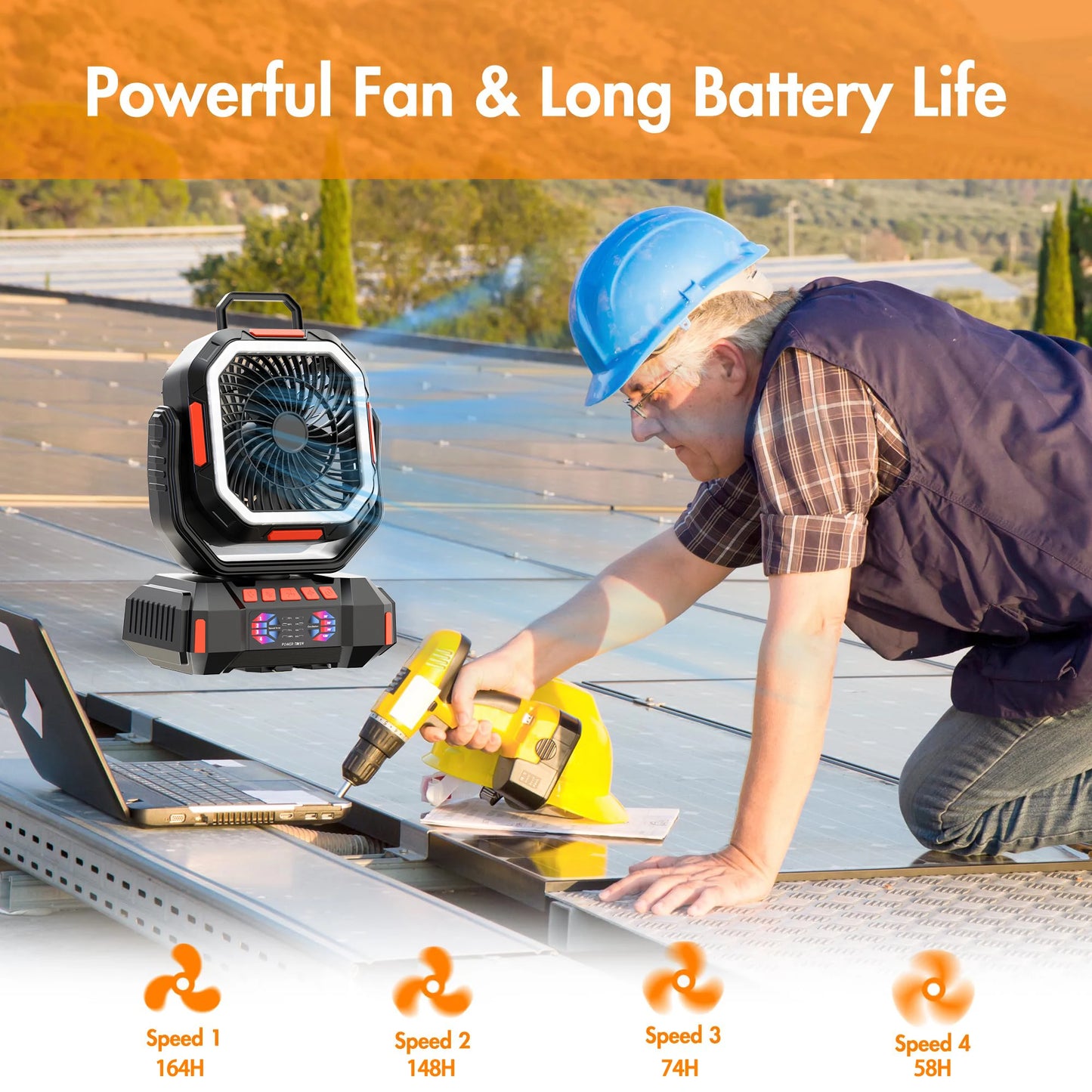 Portable Camping Fan with LED Light and 40000mAh Battery