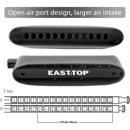 12 Hole Chromatic Harmonica Key of C Black