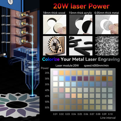 20W Laser Engraver Cutter 410x400mm Automatic Air Assist