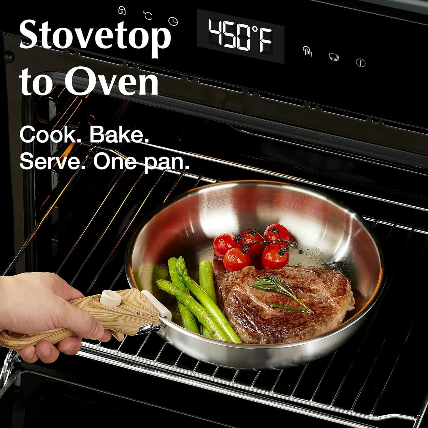 Stainless Steel Frying Pan Set with Removable Handle