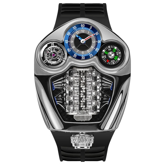 Multifunction Sports Quartz Watch 50ATM Waterproof Silicone Band