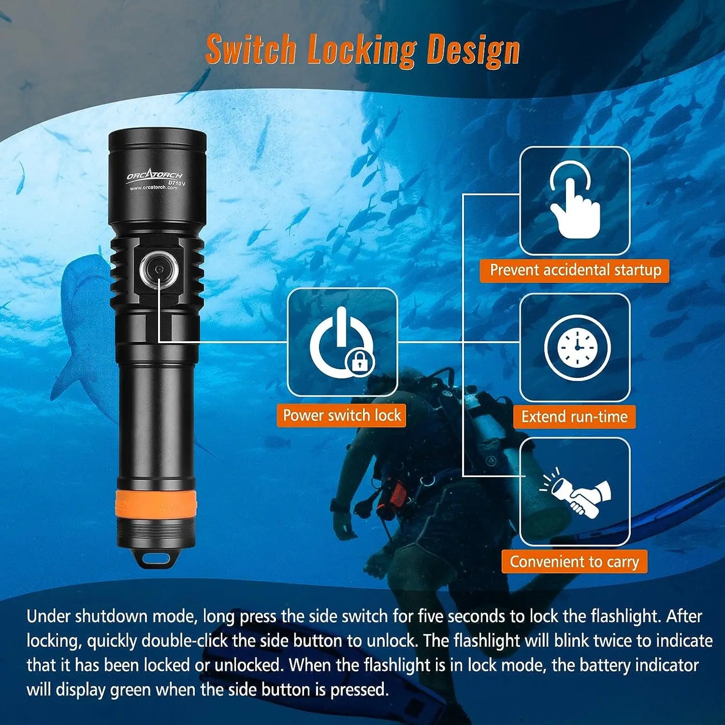 Rechargeable LED Diving Flashlight Powerful Underwater Torch