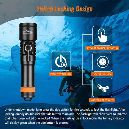 Rechargeable LED Diving Flashlight Powerful Underwater Torch