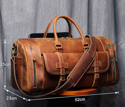 Vintage Genuine Leather Travel Duffle Bag Large Weekend Tote