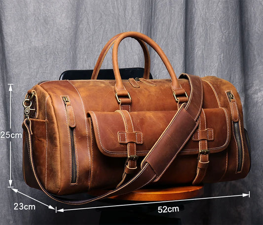 Vintage Genuine Leather Travel Duffle Bag Large Weekend Tote