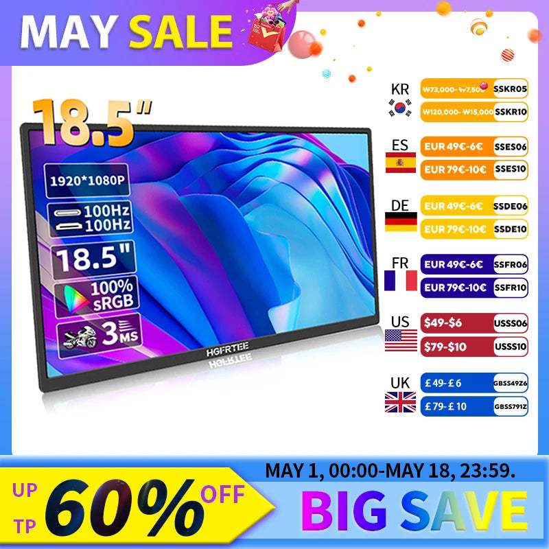 18.5" Portable Monitor with 100Hz HDR IPS Display