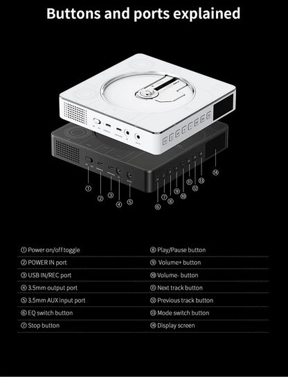 Portable CD Player with Bluetooth Speaker & FM Radio