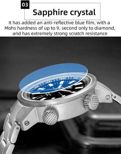 42mm Sapphire Automatic Watch 20Bar Waterproof Black White