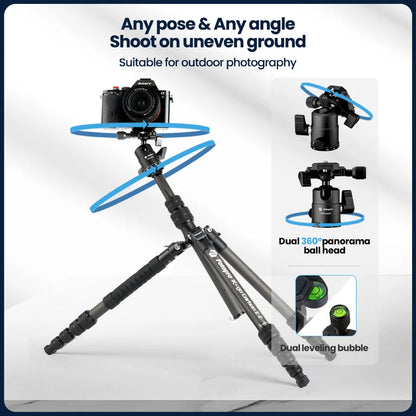 Portable Carbon Fiber Camera Tripod 151cm with Monopod Black