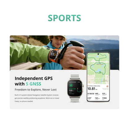 AMOLED GPS Smart Watch Silver-Green 14-Day Battery