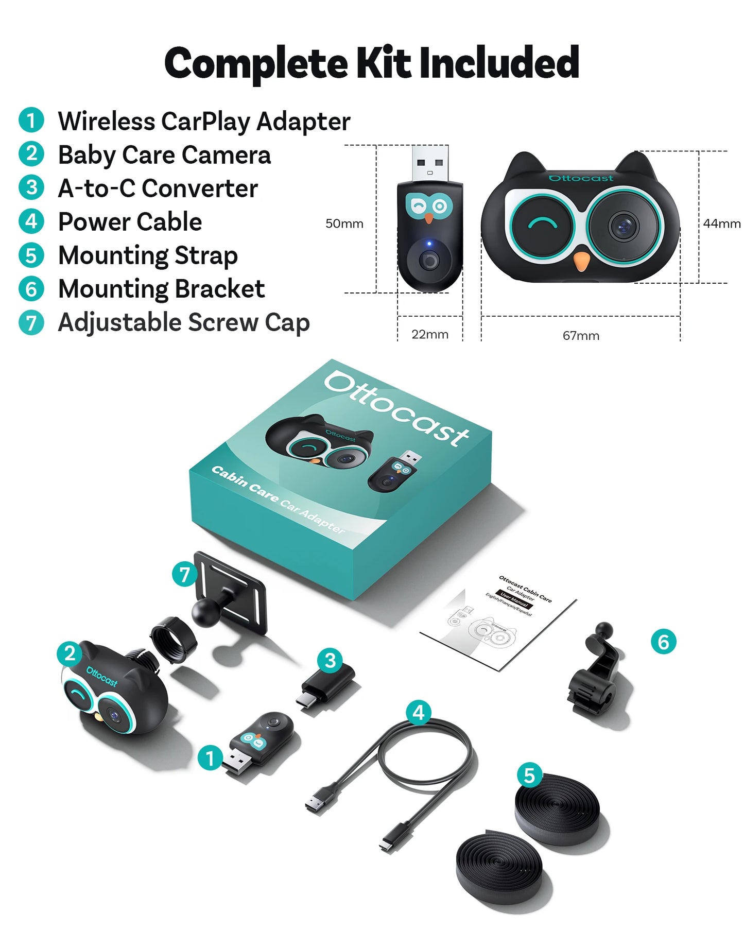 Wireless CarPlay Adapter with 1080P Baby Monitor Camera