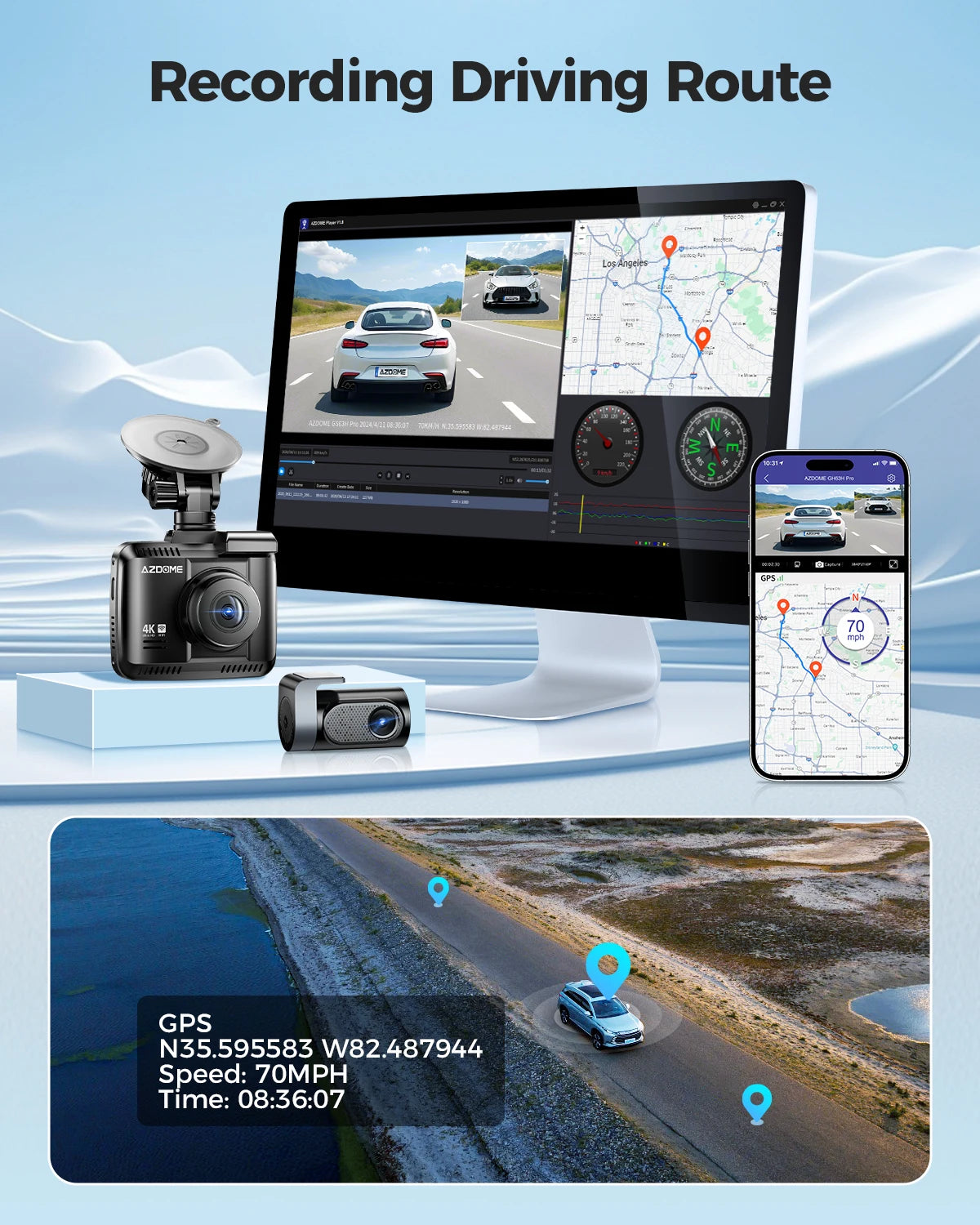4K Dash Cam 1-Channel GPS WiFi 64GB