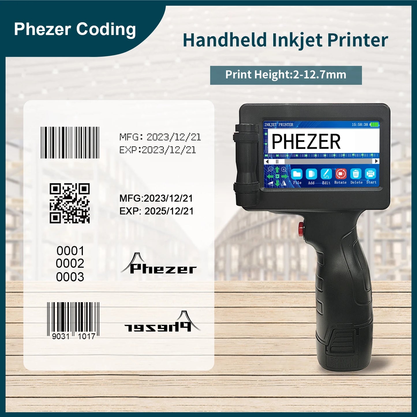 Handheld Inkjet Printer 12.7mm with 2 Ink Cartridges
