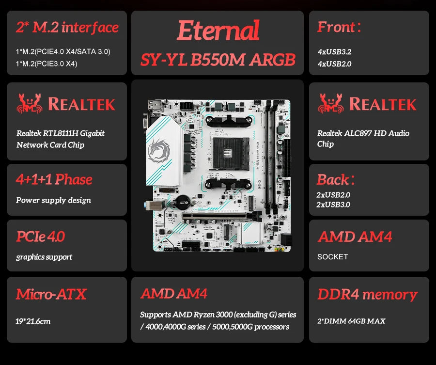 B550M Motherboard for Ryzen 5000 Series NVMe DDR4
