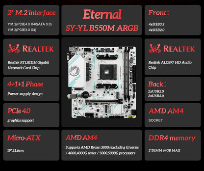 B550M Motherboard for Ryzen 5000 Series NVMe DDR4