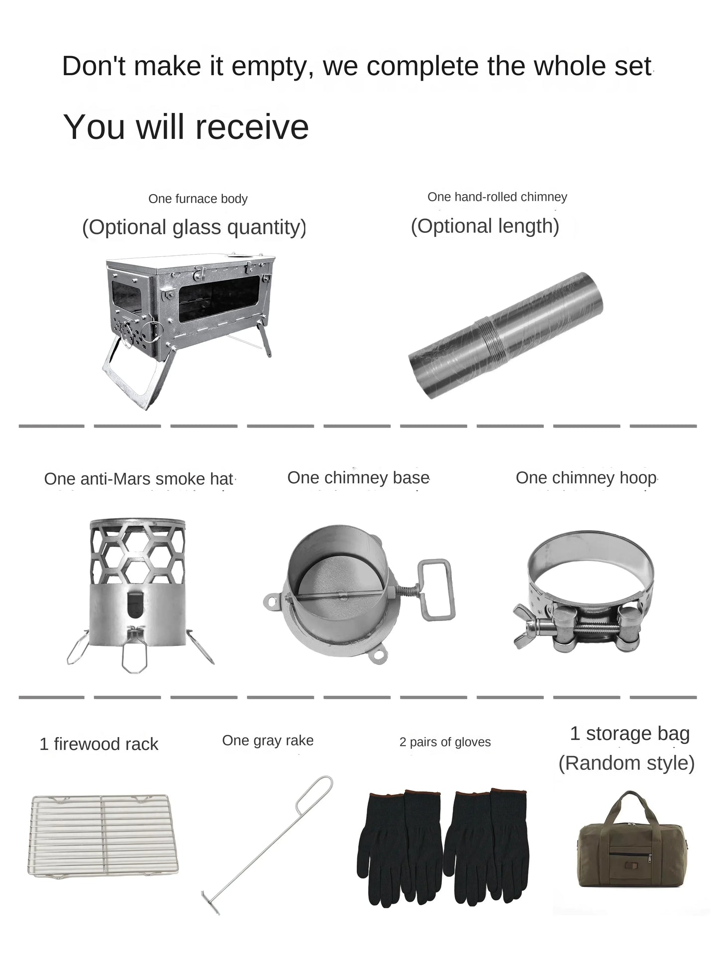 Titanium Alloy Folding Firewood Stove Double Glass 2.5m