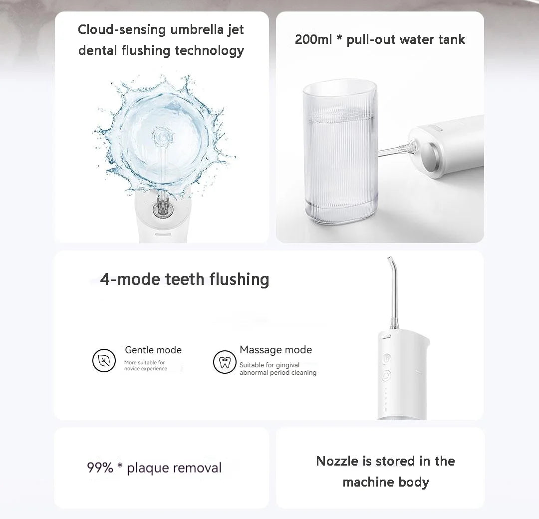 Portable Electric Water Flosser 200ml with 4 Cleaning Modes