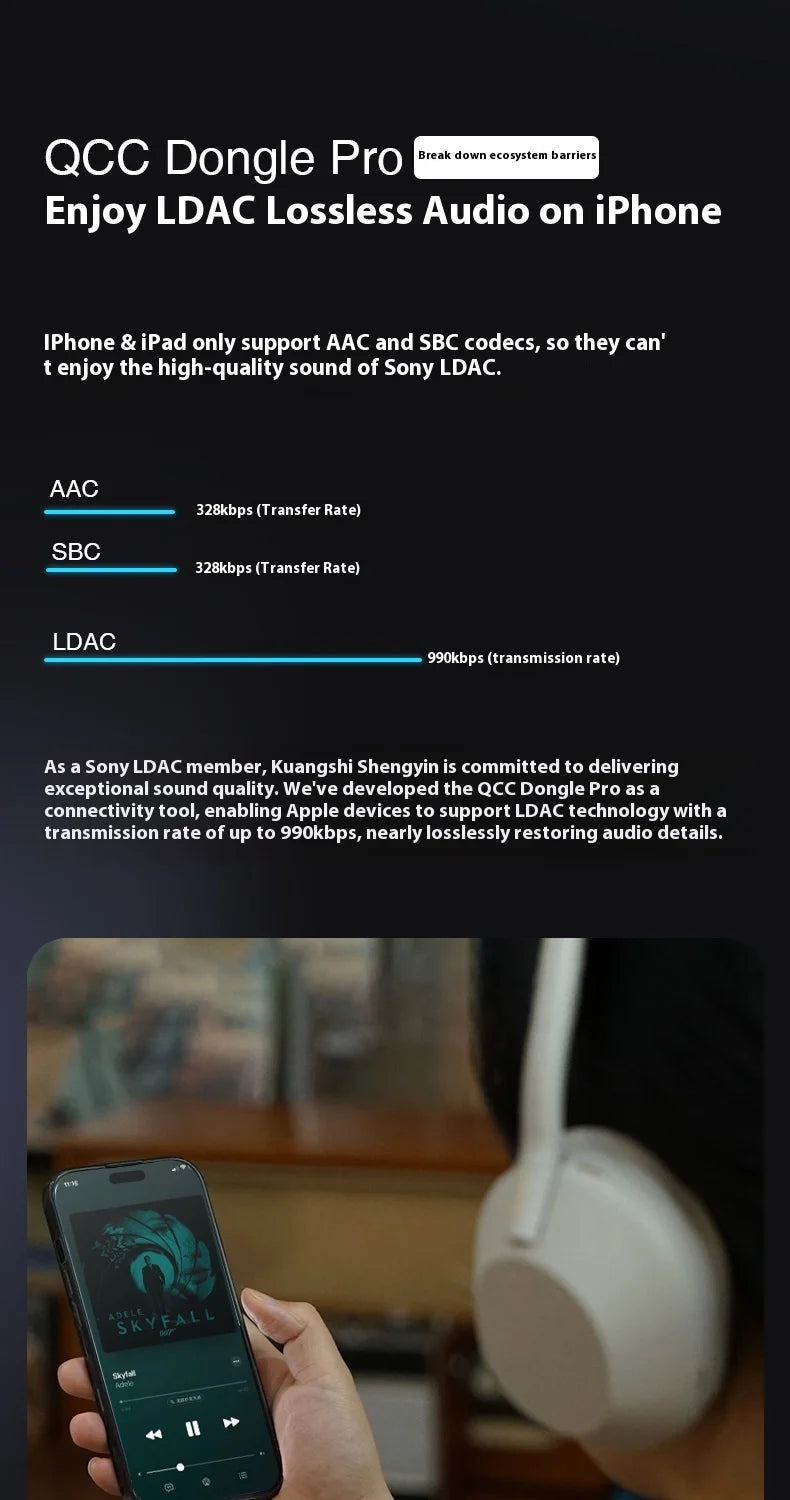 Portable LDAC AptX Bluetooth Audio Dongle for Hi-Res Sound