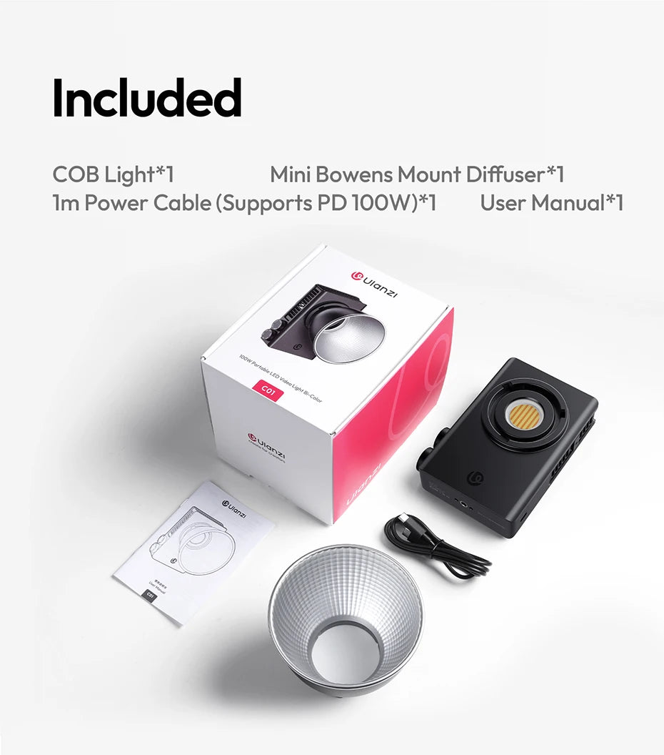 100W COB Video Light 14500 Lux with Cooling Fan