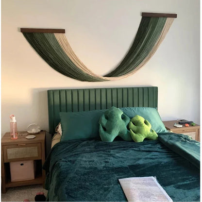 Green Boho Tassel Wall Tapestry Hand Woven Curtain Decor