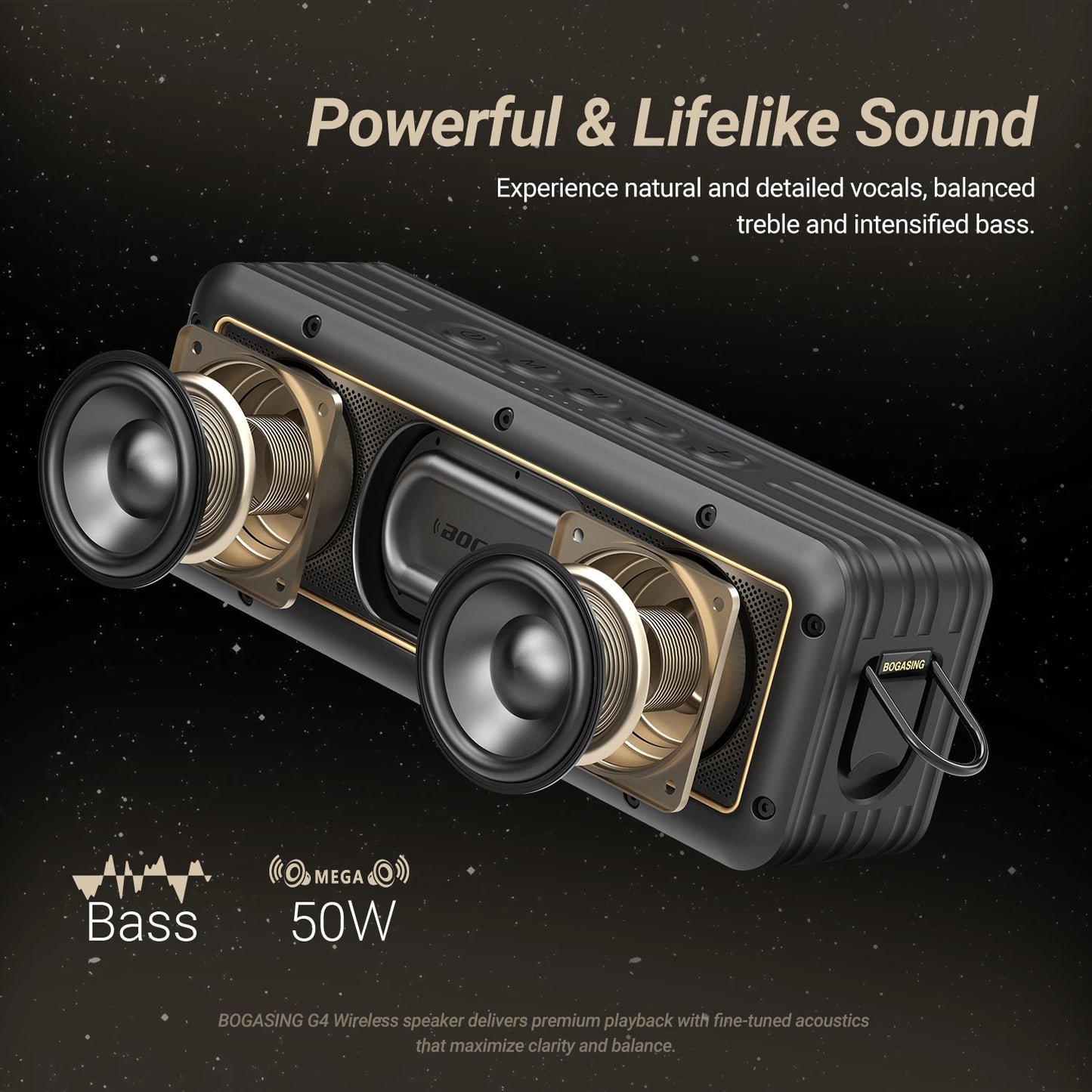 Portable Bluetooth Speaker 50W Enhanced Bass IPX7 Waterproof