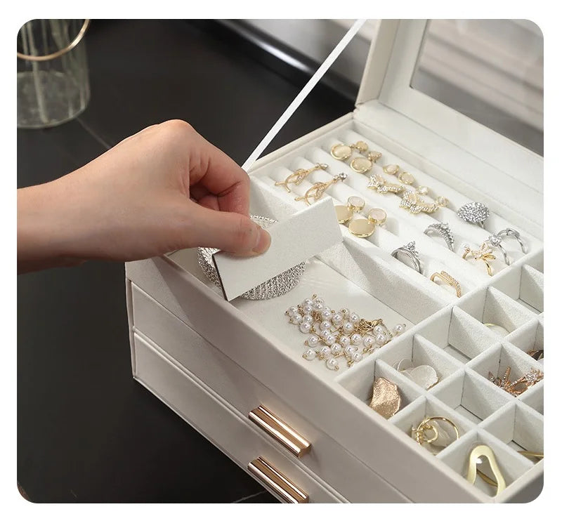 Portable Green Jewelry Organizer 3 Tier Drawers