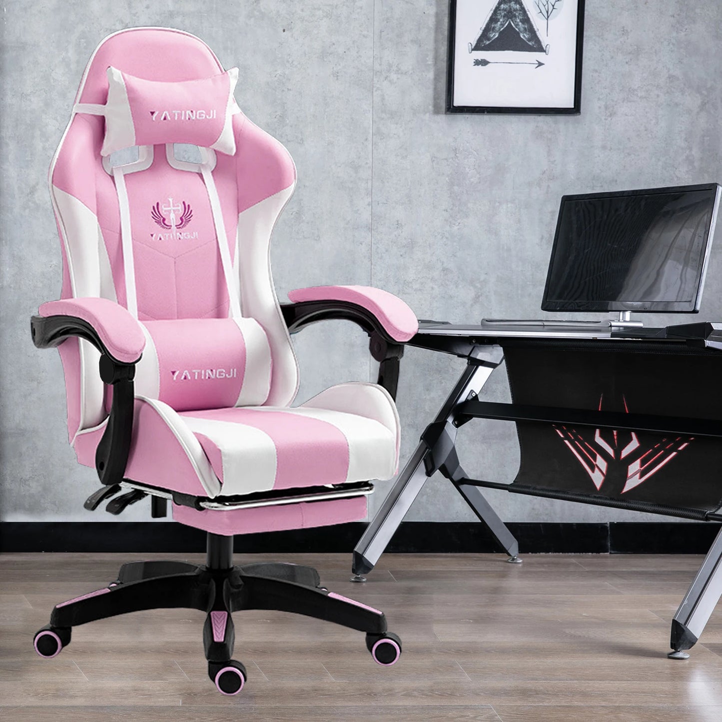Pink Gaming Office Chair PU Leather Racing Executive Seat