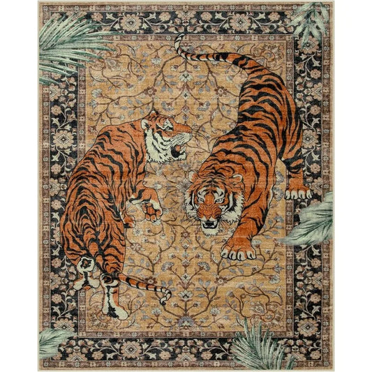 Machine Washable Living Room Rug Tiger Pattern