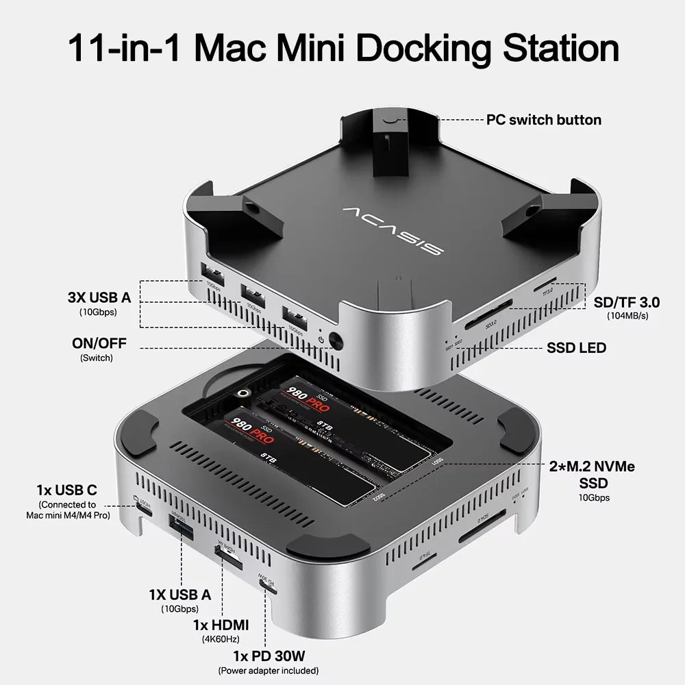 10Gbps USB-C Docking Station for Mac Mini M4 Pro