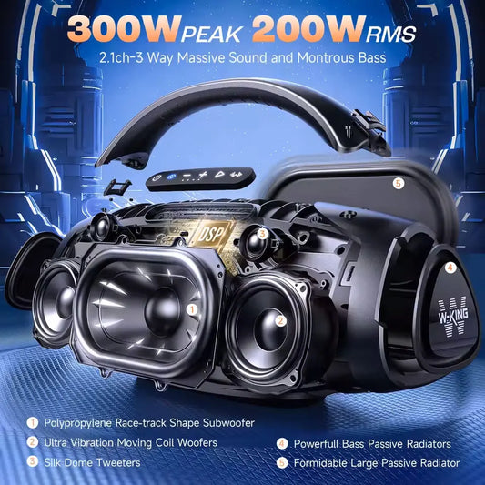Massive Bass 200W Bluetooth Boombox with Dual Microphones