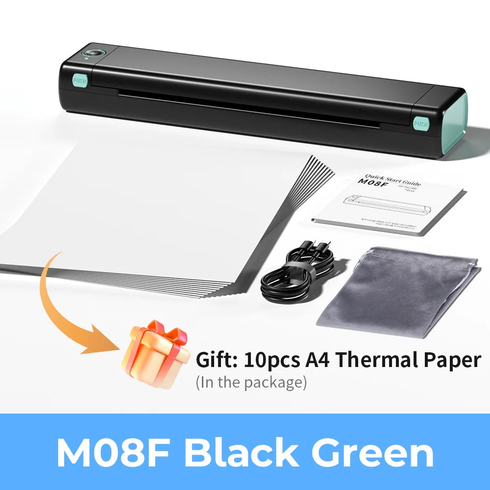 Portable Wireless A4 Thermal Printer with Bluetooth Black Green