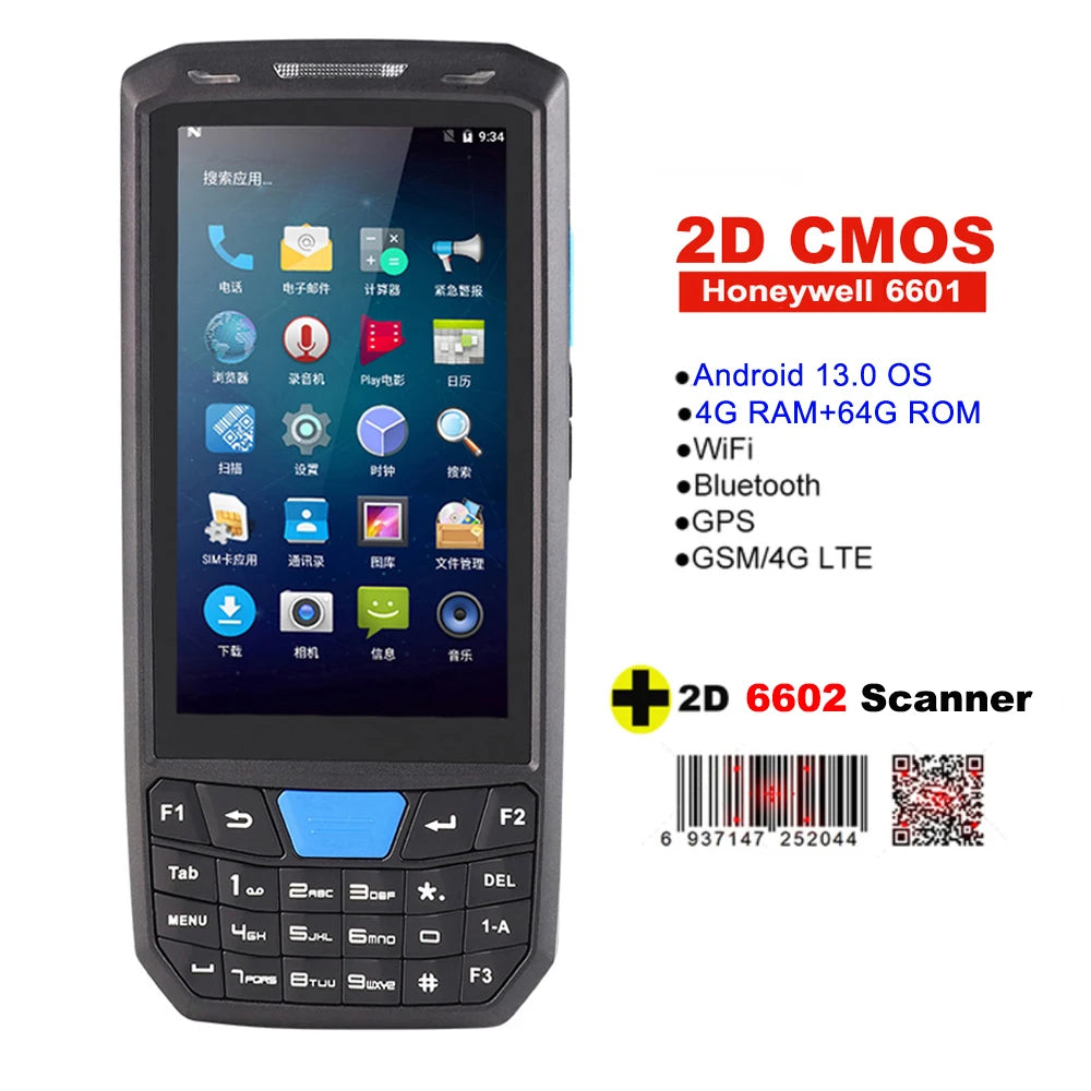 Android 13 Rugged PDA 2D Barcode Scanner 4G GPS WiFi