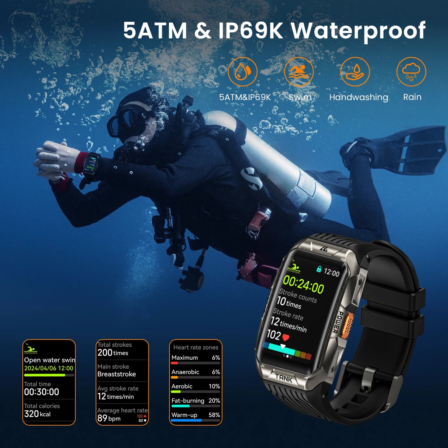 Waterproof Bluetooth Smartwatch with AI Assistant Black