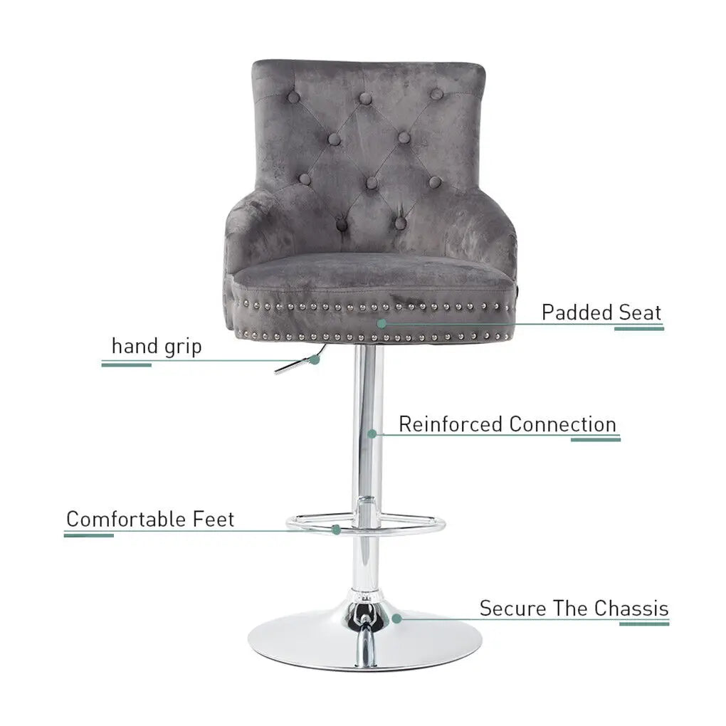 Luxury Velvet Swivel Bar Stool with Lion Knocker