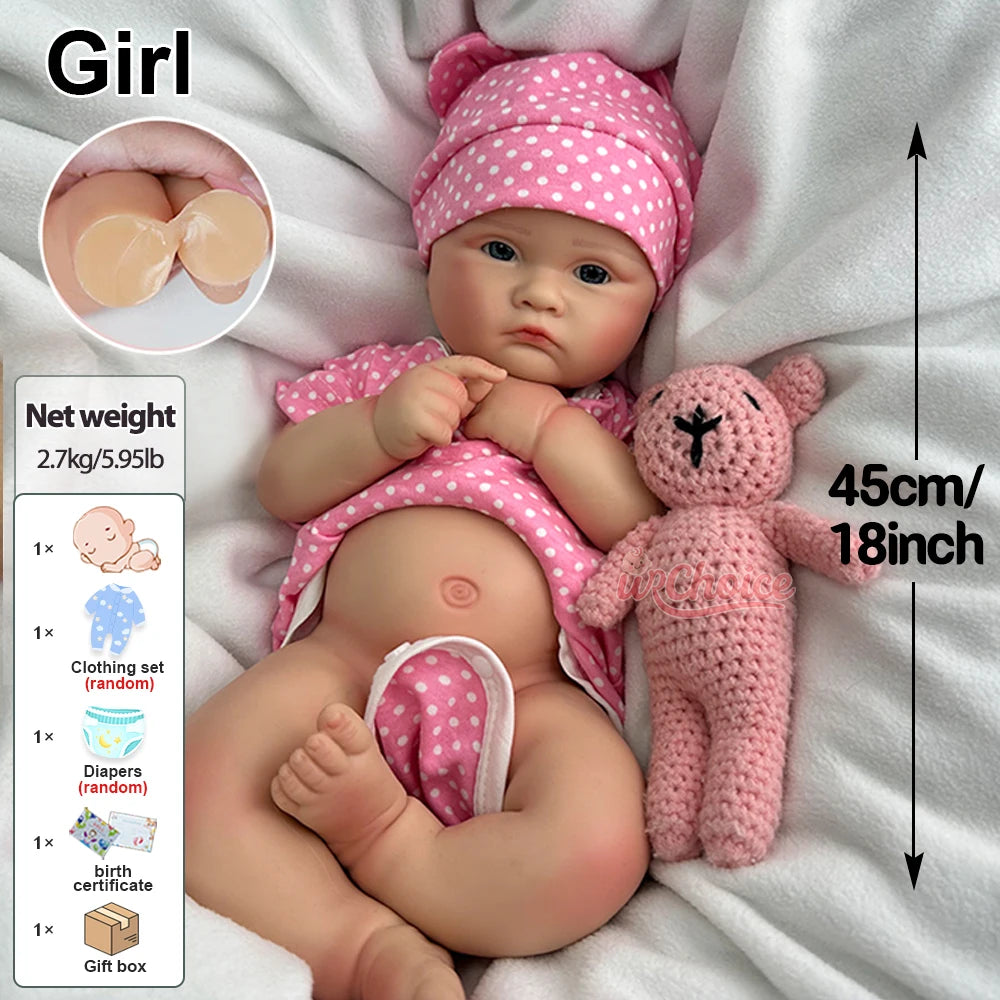 45cm Lifelike Silicone Reborn Baby Doll Painted