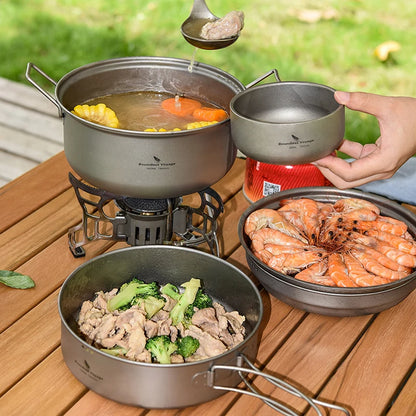 Ultralight Titanium Camping Cookware Set Pot Fry Pan