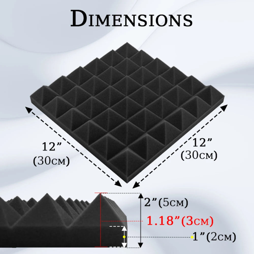 24 Pcs Black Studio Acoustic Foam with Tapes 5cm Thick