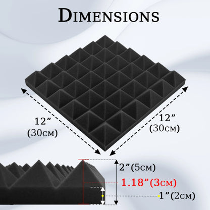 24 Pcs Black Studio Acoustic Foam with Tapes 5cm Thick