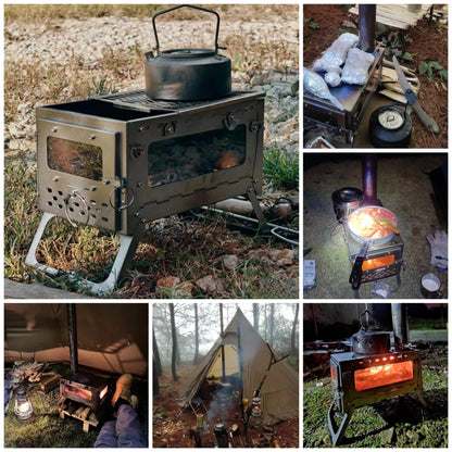 Titanium Alloy Folding Firewood Stove Double Glass 2.5m
