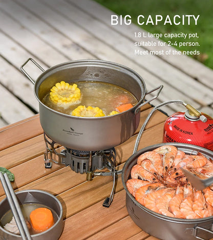 Ultralight Titanium Camping Cookware Set Pot Fry Pan