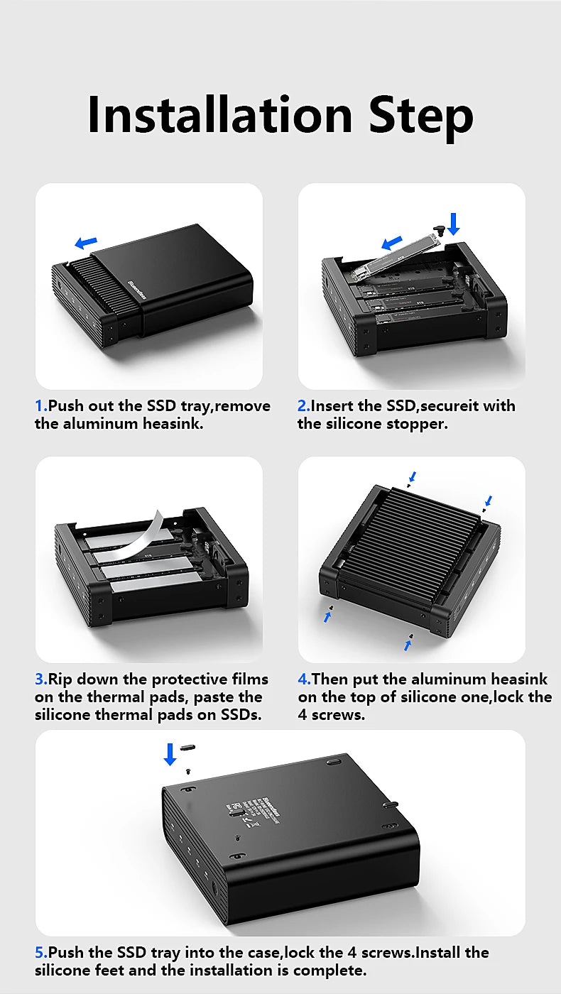 Aluminum 4-Bay NVMe SSD Enclosure 10Gbps USB-C